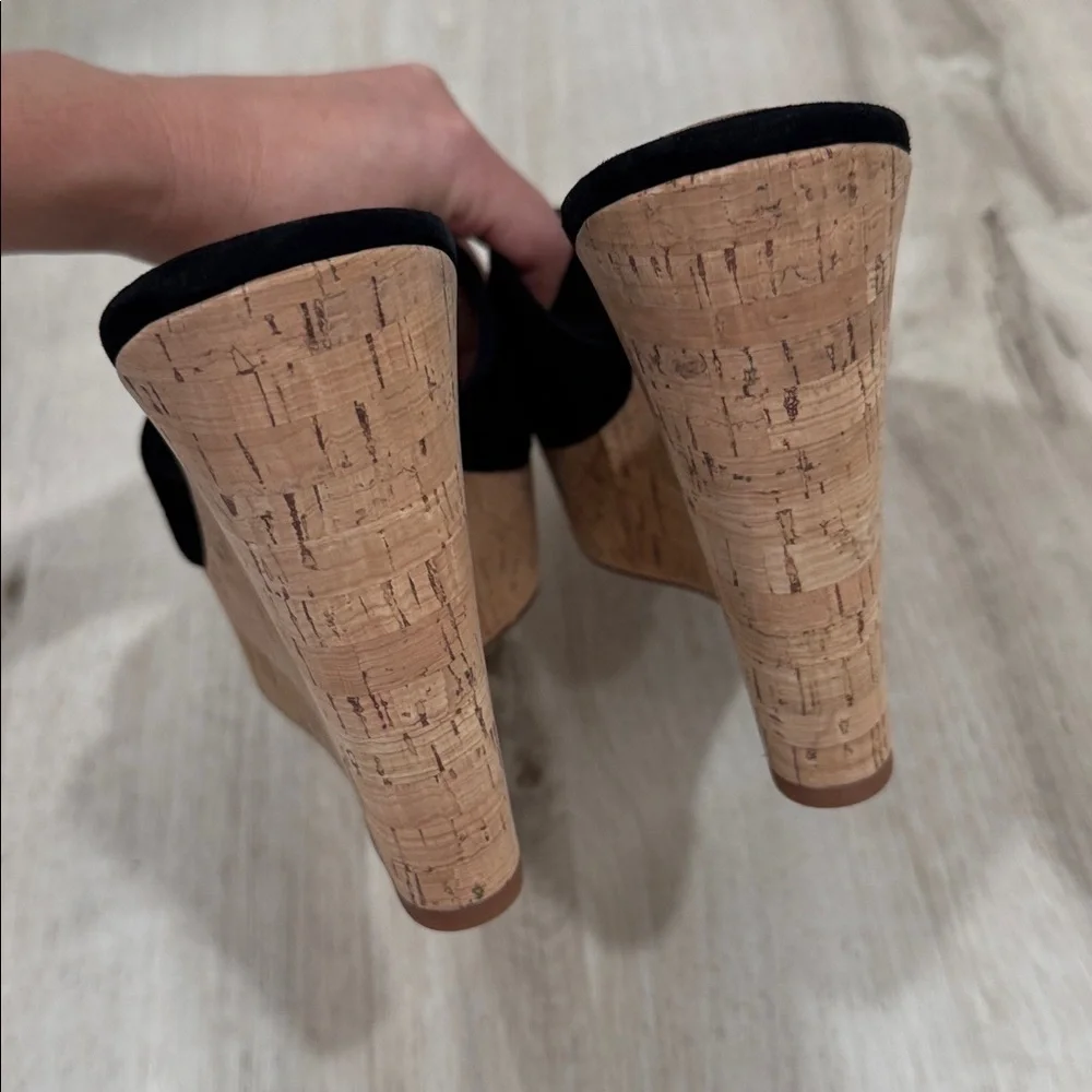 Veronica Beard Dali Slip on Platform black and cork wedge sandal